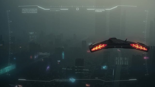 3D Hud City of the future foggy night