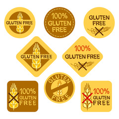 Obraz premium A set of stickers for gluten-free culinary products. Gluten free icons. Crossed spikelet of wheat. Vector logo for web design, banners and posters.