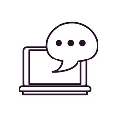 laptop computer with speech bubble icon, line style