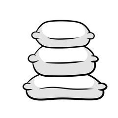 Stack of white pillows. Soft element of furniture and bed. Sleep and rest icon. Cartoon illustration isolated on white