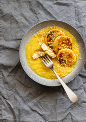 Cottage cheese fritters with pine apple pure 