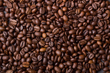 Fototapeta premium Tekstura ziaren kawy na szarym tle