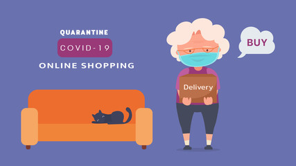 Stay home elderly Find internet,Shop online Reduce the risk infection and disease concept crisis situation that we’re all experiencing around the world due to the coronavirus Coronavirus 2019- ncov.