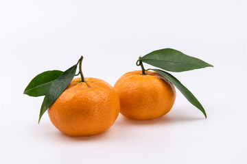 Fresh two tangerines isolated on a white background