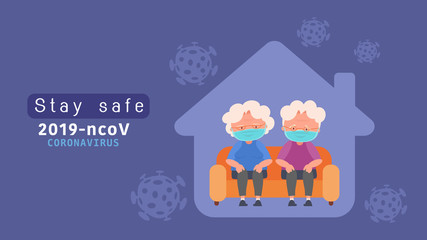 Stay home elderly couple quarantine for Reduce the risk infection disease concept crisis situation that we’re all experiencing around the world due to the coronavirus Coronavirus 2019- ncov.