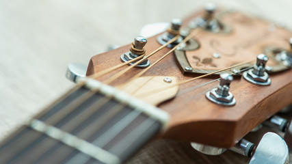 Acoustic guitar close-up selective focus