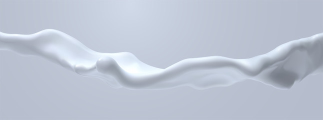 Obraz premium Creamy white liquid wave. Vector realistic 3d illustration. Flowing milky stream. Melted and dripping protein substance. Isolated cream splash. Decoration element for cosmetics or food industry design