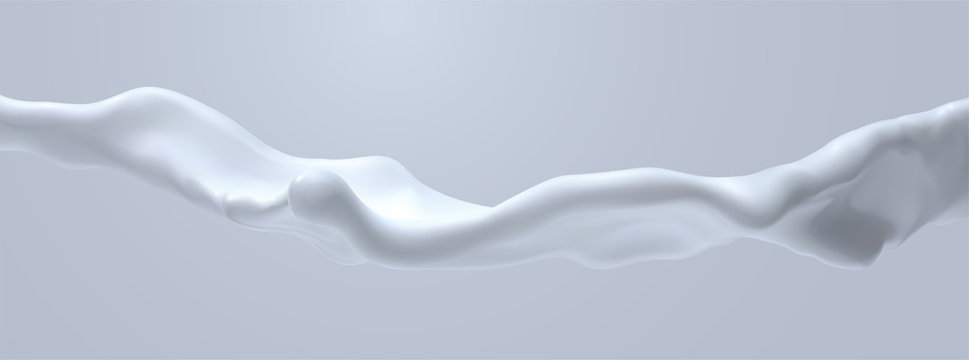 Creamy white liquid wave. Vector realistic 3d illustration. Flowing milky stream. Melted and dripping protein substance. Isolated cream splash. Decoration element for cosmetics or food industry design