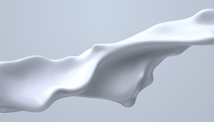 Creamy white liquid wave. Vector realistic 3d illustration. Flowing milky stream. Melted and dripping protein substance. Isolated cream splash. Decoration element for cosmetics or food industry design - 338554923