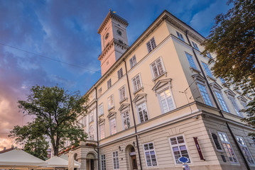 Fototapeta na wymiar City Hall of Lviv city located on a Old Town Market Square, Ukraine