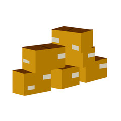 Set of parcels in cardboard boxes. Square carton. Cartoon flat illustration. Warehouse and mail item. Delivery of cargo. Packed goods. Brown objects