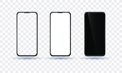 Smartphone template. The phone is black with a transparent, black and white screen
