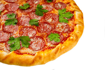italian pizza with salami on a white plate for a restaurant menu3