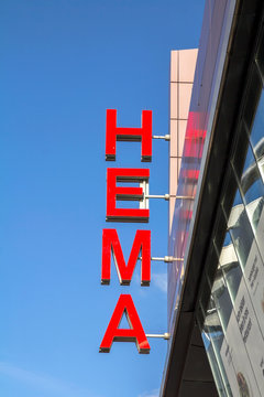 ROTTERDAM, NETHERLANDS : A logo of Dutch discount retail chain HEMA is seen on a store in the city center of Rotterdam