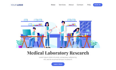 Fototapeta na wymiar Medical Laboratory Research - Landing Page. Flat Modern design of website template