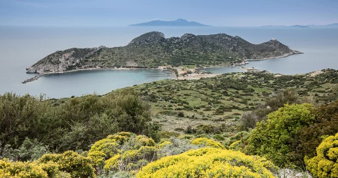 Knidos ( Deveboynu Feneri) Lighthouse on the hill/'Tekir burnu' region in the Datca town, Mugla-TURKEY. 4K Timelapse