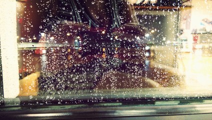 Wet Glass Window At Night