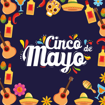 Mexican icons design, Cinco de mayo mexico culture tourism landmark latin and party theme Vector illustration