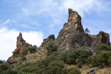 Fototapeta na wymiar Craggy rocky mountain peak and wild vegetation in southern Spain, Europe