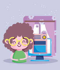 education online, stay at home student boy with computer