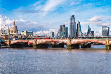 Fototapeta na wymiar View of London with Blackfriars Bridge, the City and the river Thames