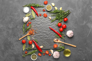 Composition with different spices on dark background © Pixel-Shot
