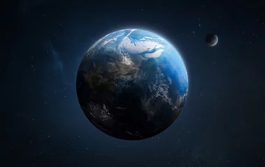 Deurstickers Aardeplaneet in donkere ruimte op achtergrond. Sci-fi behang met hoge resolutie. Elementen van deze afbeelding geleverd door NASA © dimazel