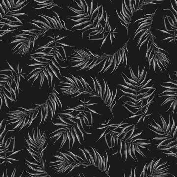 Seamless pattern with watercolor palm leaves. Botanical background. Summer leaf pattern. Tropical illustration. Use it for textile, fabrics, website design, invitation, postcards. 