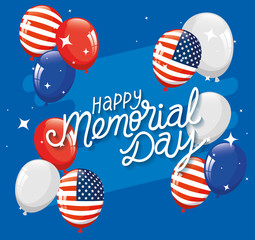happy memorial day with balloons helium decoration vector illustration design