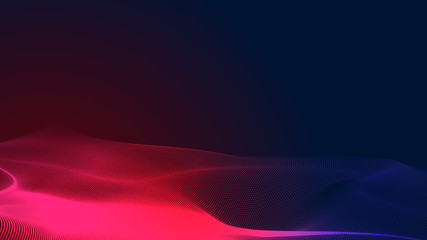 Dot red purple wave line light gradient dark background. Abstract  technology big data digital background. 3d rendering.