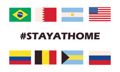 stay home design, world flags over white background