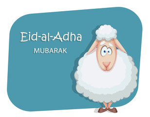 Naklejka premium Eid al-Adha Mubarak. Funny cartoon ram.