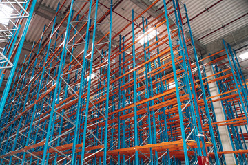 Empty shelves in distribution warehouse