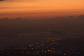 Golden Hour and aerial view of the city of Puntarenas Costa Rica