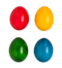 Colorful easter eggs on white background. Top view.