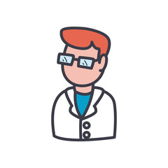 cartoon chemist man icon, flat style