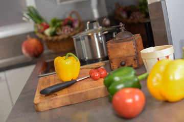 preparing a vegetarian meal in the kitchen