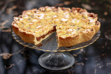 piece of apple cake, tart, pastry, pie, homemade, dessert, food, sweet, plate, tart, baked, chocolate, breakfast, snack, delicious, berry, cream, white, plate, sweet, tasty, party, meal, dish, yummy