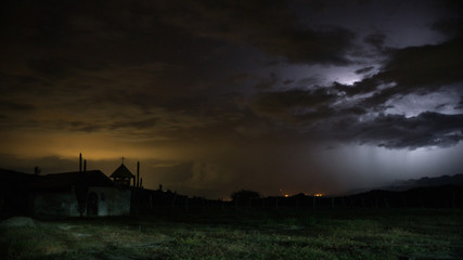 clouds at night, church, tatacoa desert, Huila Colombia