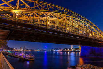 Night view from Cologne with a bridge. Night Cologne view to the Rhein.