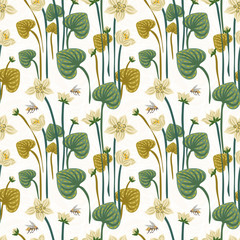 Vintage seamless pattern with Grass of Parnassus flowers. Vector luxury background