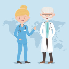 Fototapeta premium old man physician and nurse world staff medical, doctors and elderly people