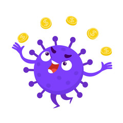 Vector illustration of coronavirus character juggling gold coins.