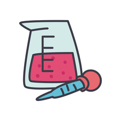 chemical beaker and dropper icon, flat style