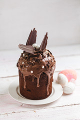 Traditional ukrainian and russian Easter dessert. Orthodox paskha, kulich cakes on table