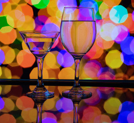 Wine glass reflection with colorful pattern and Bokeh reflection