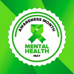 Mental Health Awareness Month in May. Annual campaign in United States. Raising awareness of mental health. Control and protection. Prevention campaign. Medical health care design. Vector illustration
