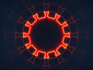 Neon virus symbol on a dark background 3d illustration