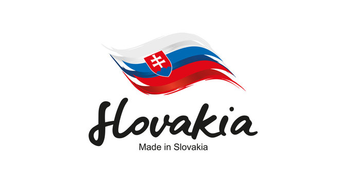 Made in Slovakia handwritten flag ribbon typography lettering logo label banner