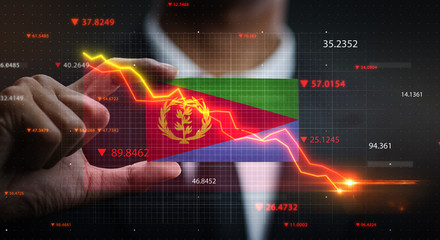 Graph Falling Down in Front Of Eritrea Flag. Crisis Concept